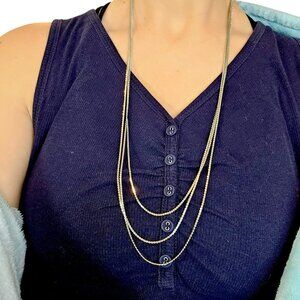 1950s VTG Trifari 3 Strand Long Serpentine Chain Necklace Silver 30" Layered 50s